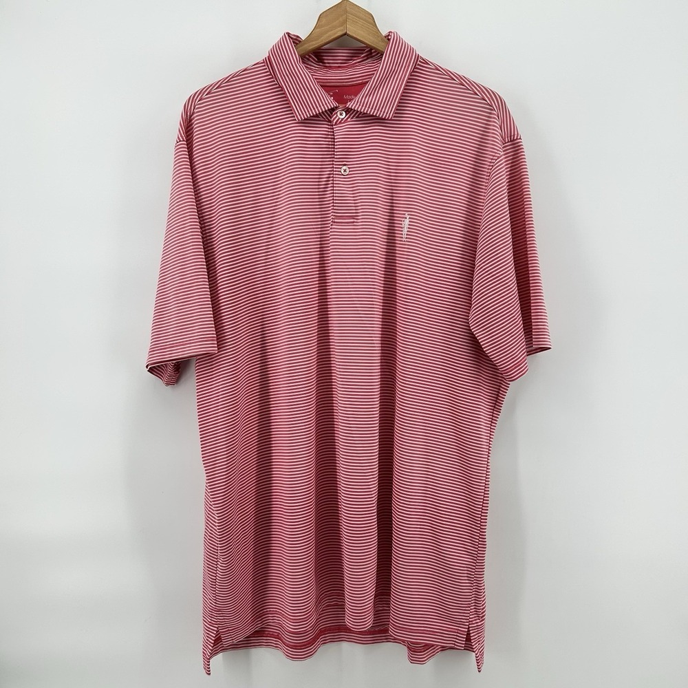FG Tech Golf Polo Mens XL Red White Stripe USA Made Performance Native American‎